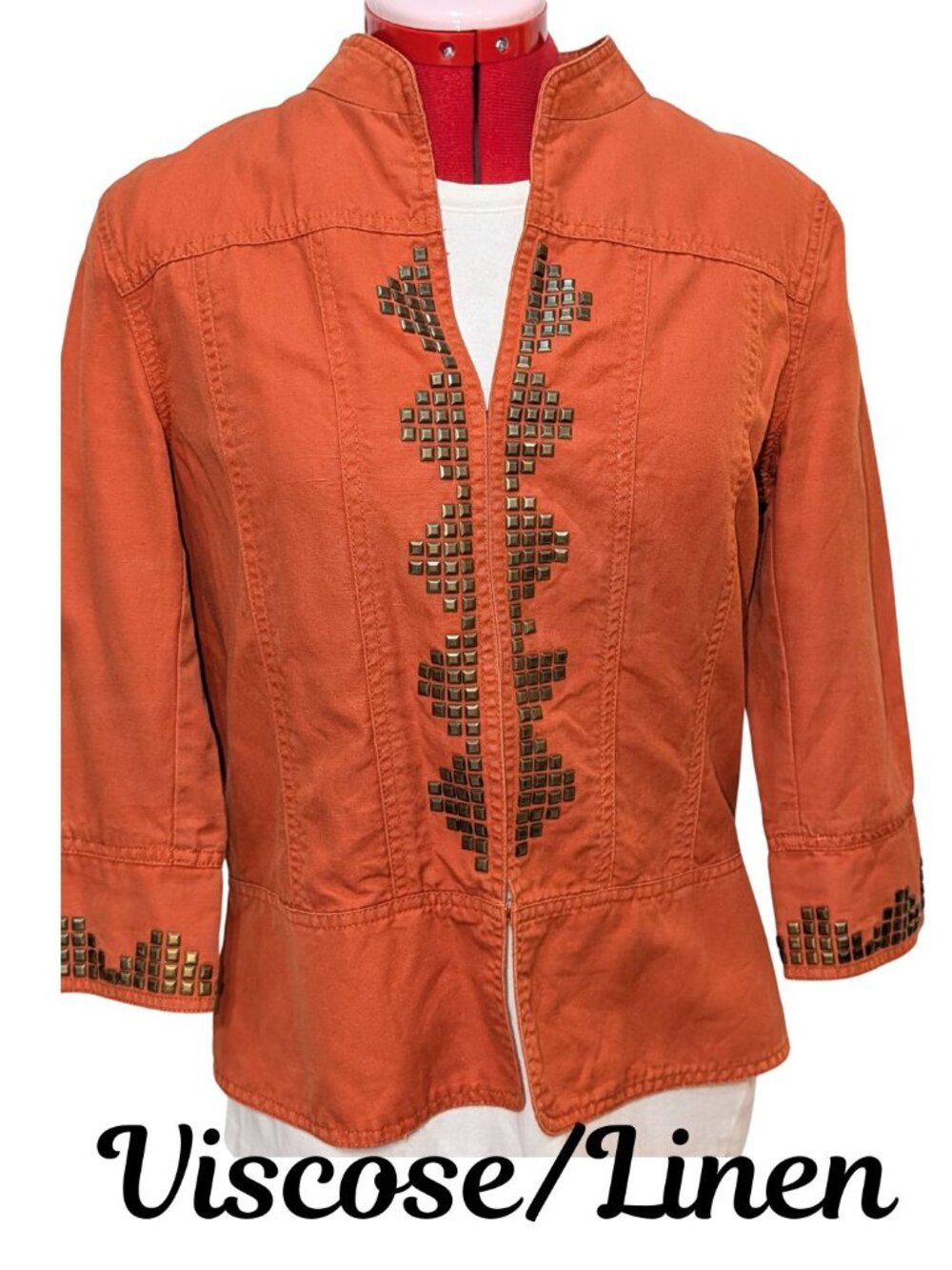 Metallic Stud Accent Jacket Linen Blend